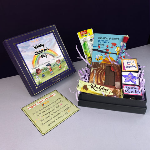 TinyGlads Little Explorer Children's Day Gift Box | Chocolates, Activity Book & Fun Stationery