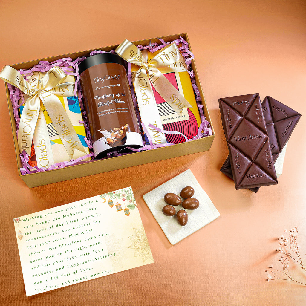 TinyGlads Eid Indulgence Chocolate Gift Box | 2 Bars & 1 Chocolate Jar