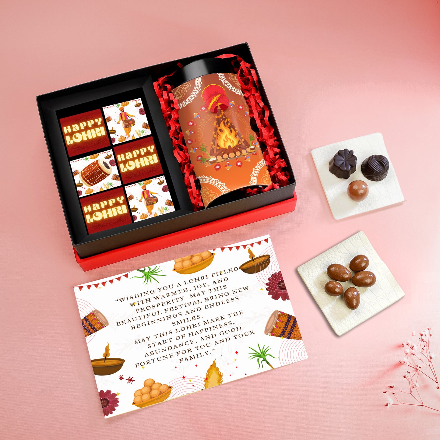 TinyGlads Lohri Delight Chocolate Gift Box | 6 Assorted Truffles & 1 Chocolate Jar