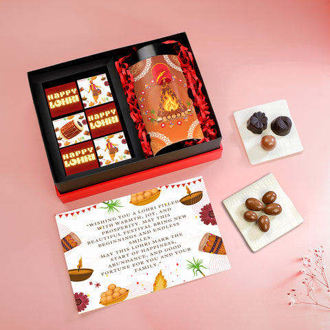 TinyGlads Lohri Delight Chocolate Gift Box | 6 Assorted Truffles & 1 Chocolate Jar
