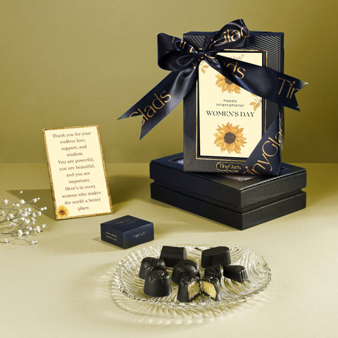 TinyGlads Women's Day Sunflower Chocolate Gift Box | 6 Assorted Center-Filled Truffles