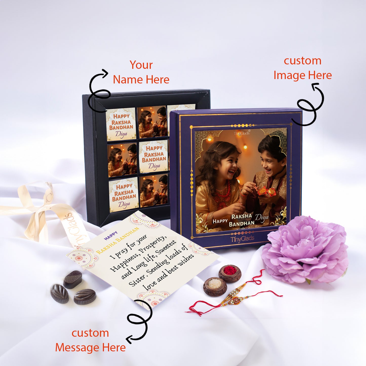 Photo frame Raksha Bandhan Chocolate Gift Box with Rakhi & Tilak - 9 Chocolate Truffles