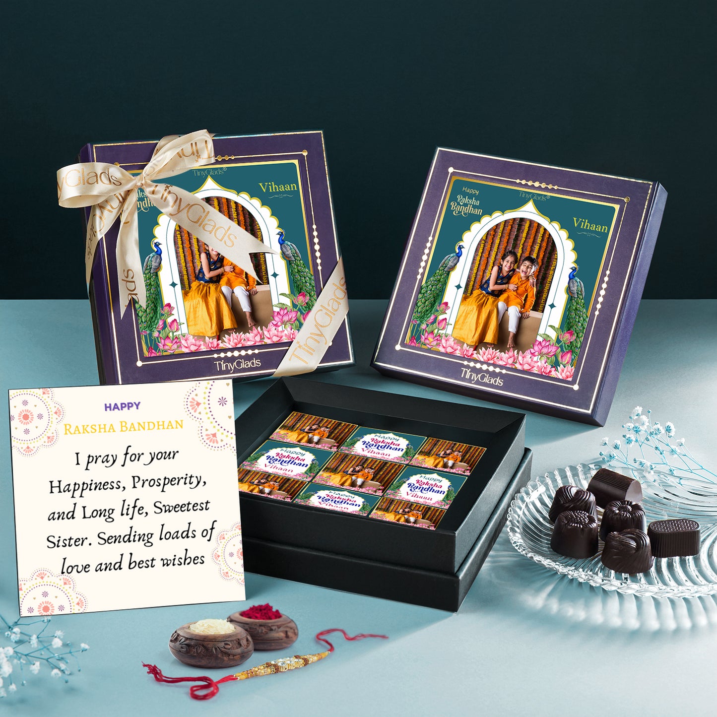 Personalised Rakhi Memory Box – Chocolate, Photo Frame & Rakhi