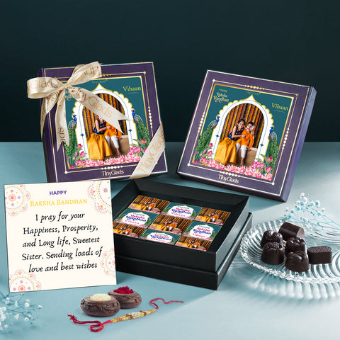 Personalised Rakhi Memory Box – Chocolate, Photo Frame & Rakhi