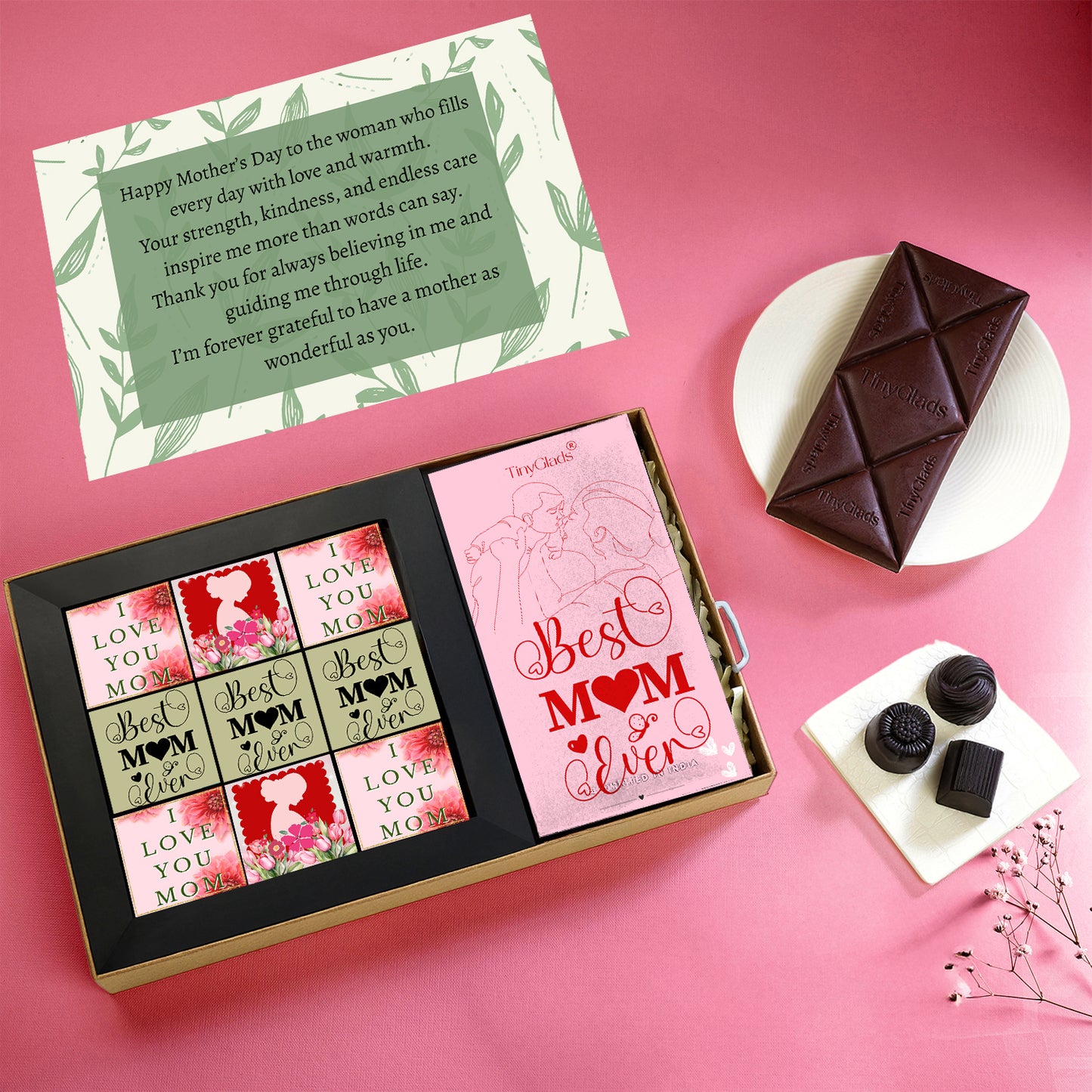 Mother’s Day Chocolate Gift Box with 9 Truffles & Bar