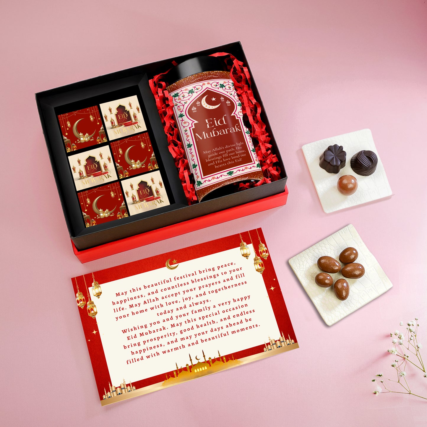 TinyGlads Eid Delight Chocolate Gift Box | 1 Chocolate Jar & 6 Handcrafted Truffles