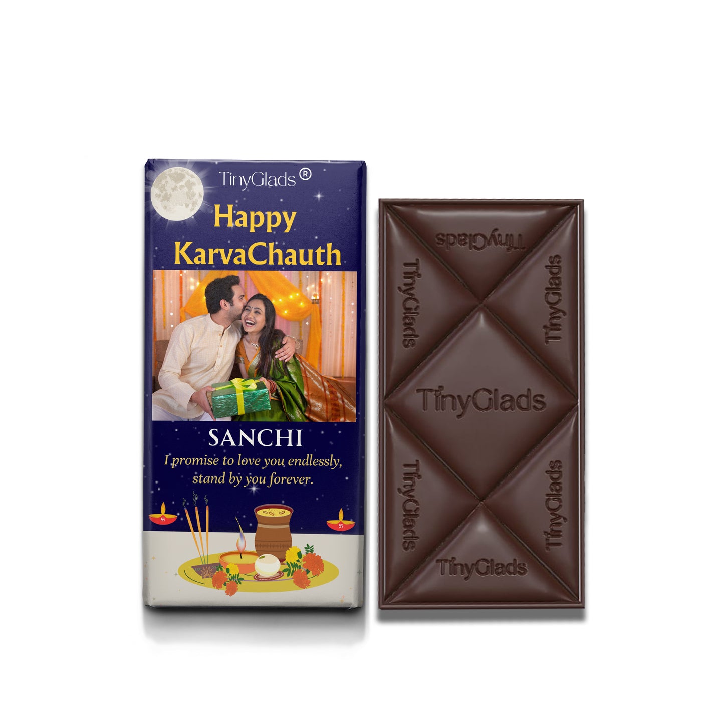 Custom Karwa Chauth Chocolate Bar with Couple Photo