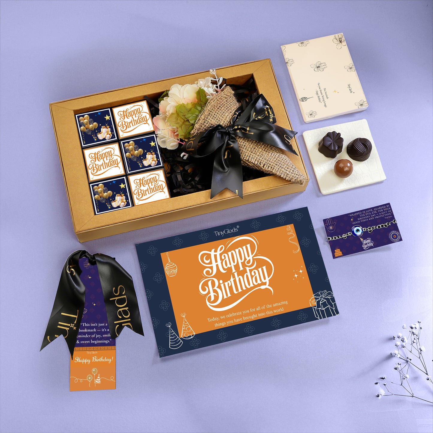 Birthday Chocolate Gift Hamper – Bracelet, Pen, Diary & Flower Bouquet