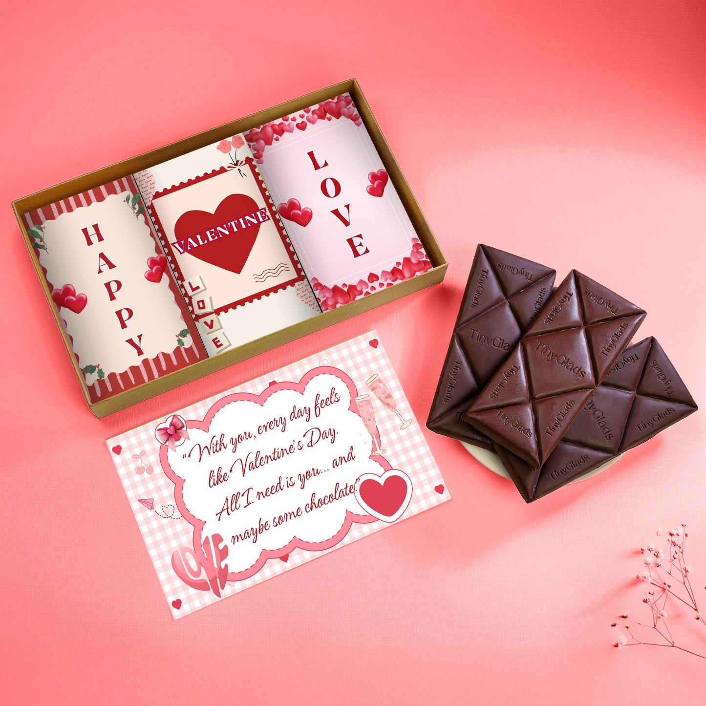 Valentine’s Chocolate Gift Box with 3 Bars & Romantic Message Card