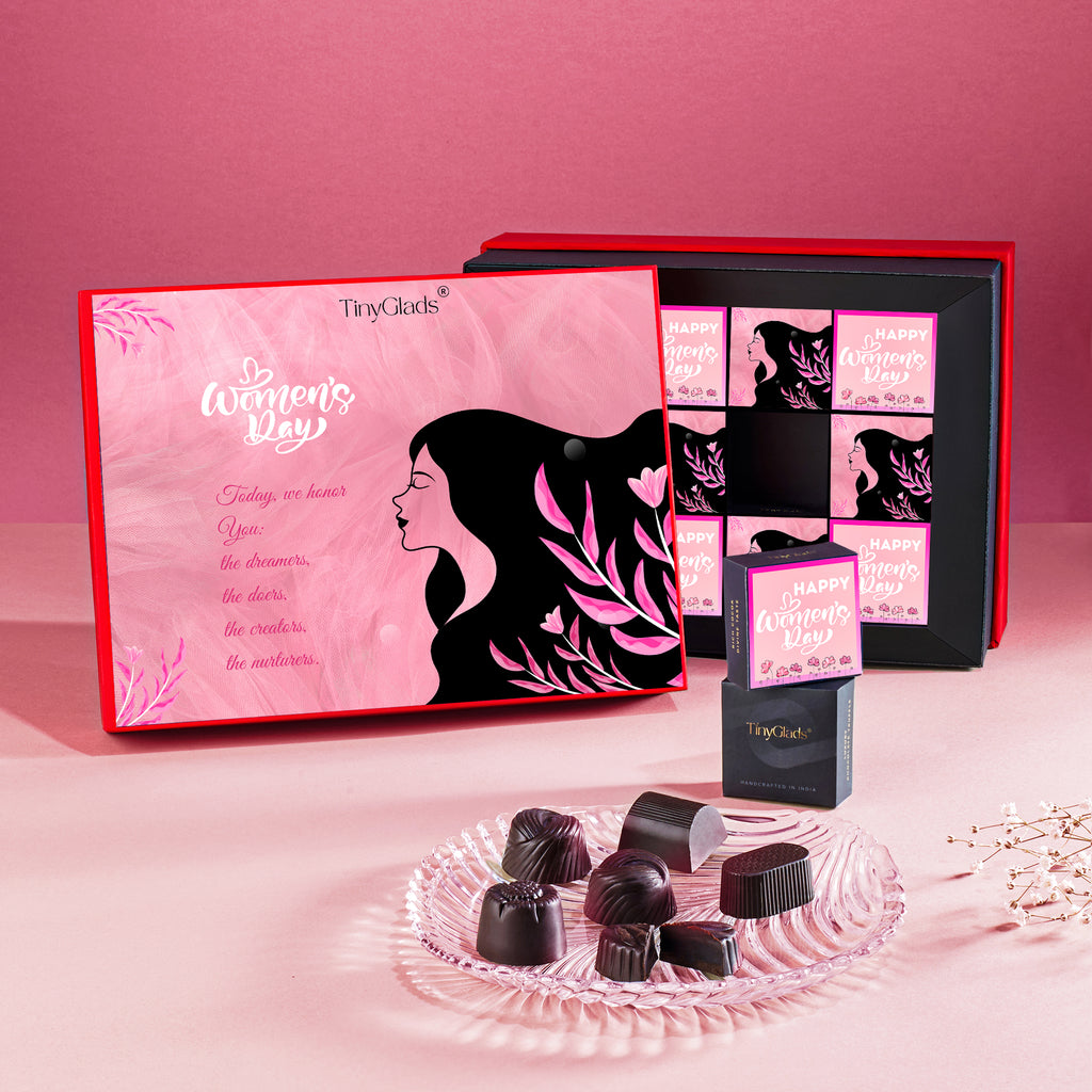 TinyGlads Women's Day Premium Chocolate Gift Box | 12 Assorted Center-Filled Truffles