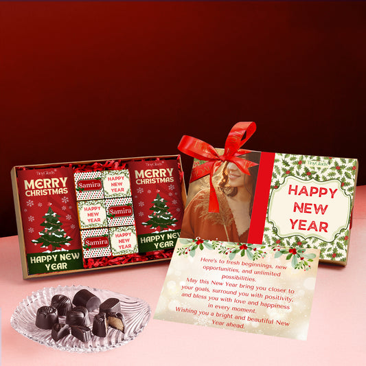 TinyGlads Christmas & New Year Chocolate Gift Box | Custom Box | 2 Bars & 6 Truffles