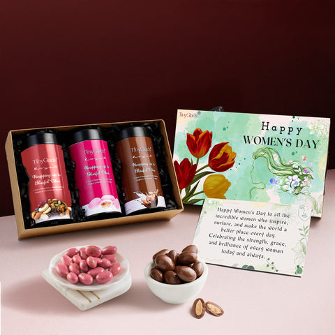 TinyGlads Women's Day Gourmet Chocolate Jar Gift Box | 3 Premium Chocolate Jars