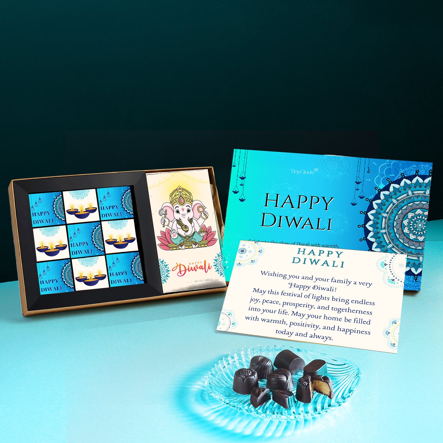 Ganpati Diwali Chocolate Gift Box – 1 Bar & 9 Truffles