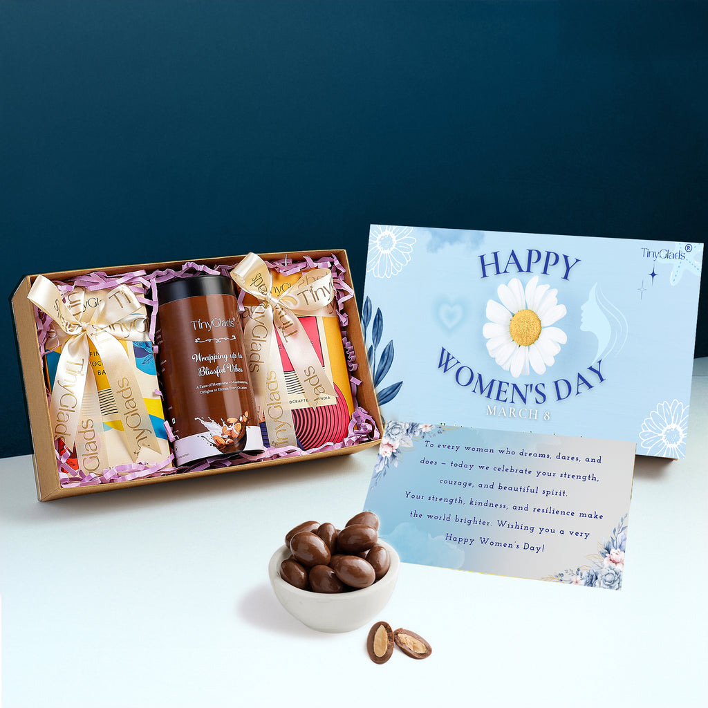 TinyGlads Women's Day Premium Chocolate Gift Box | 2 Chocolate Bars & 1 Gourmet Jar