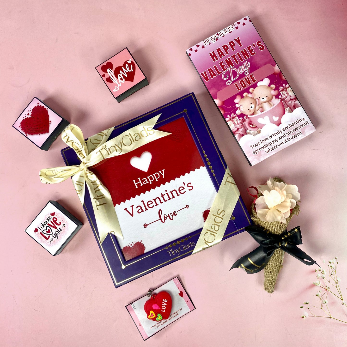 Valentine chocolate hamper featuring premium chocolate bar, assorted truffles and sweet cookies