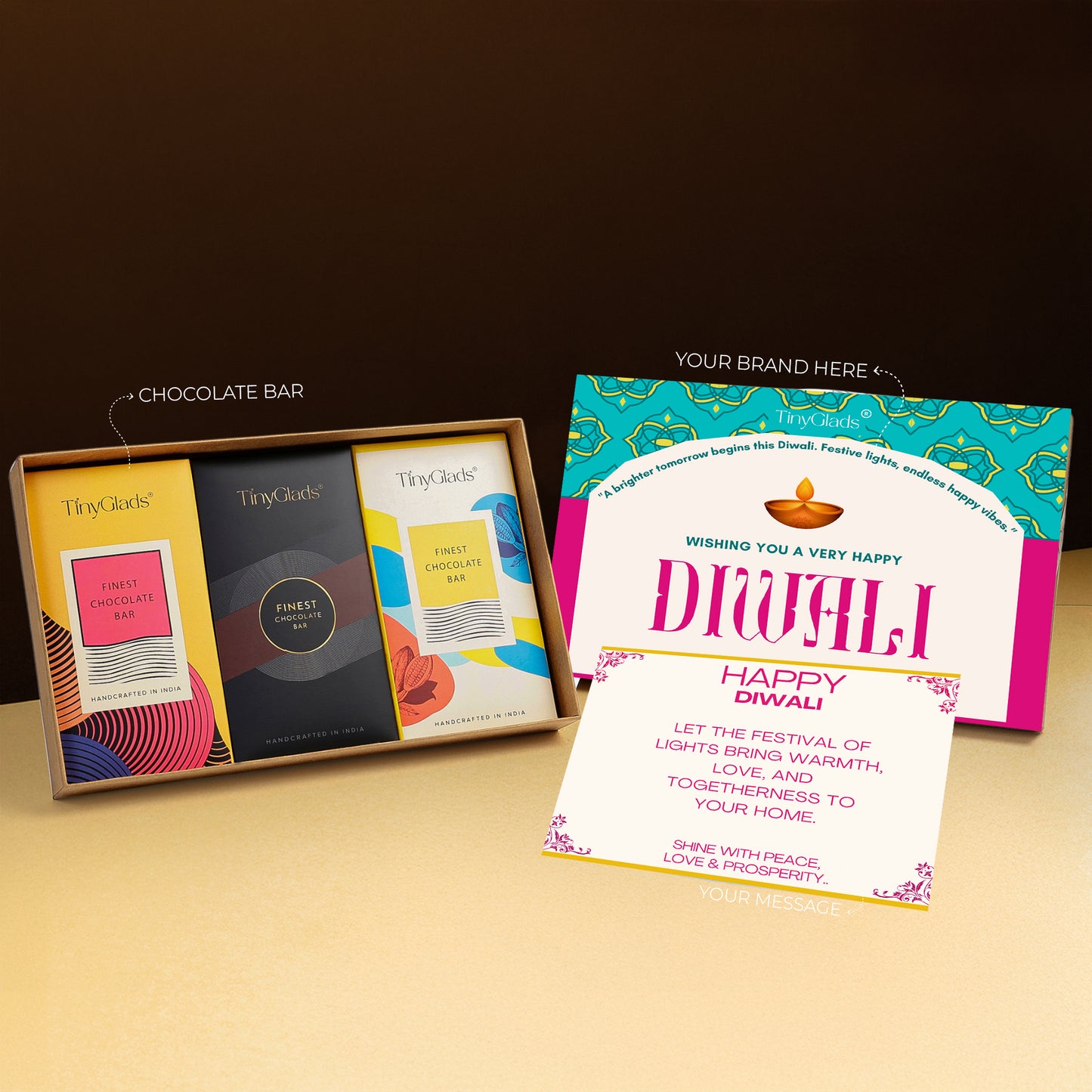 Customized Corporate Diwali Chocolate Bar Gift Box | 3 Premium Chocolate Bars