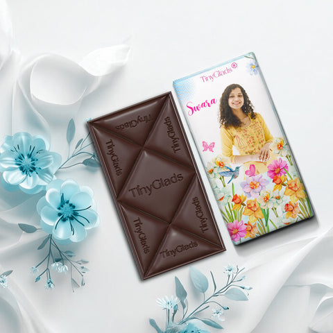 TinyGlads Personalized Women's Day Photo Chocolate Bar | Custom Name & Photo | 80g