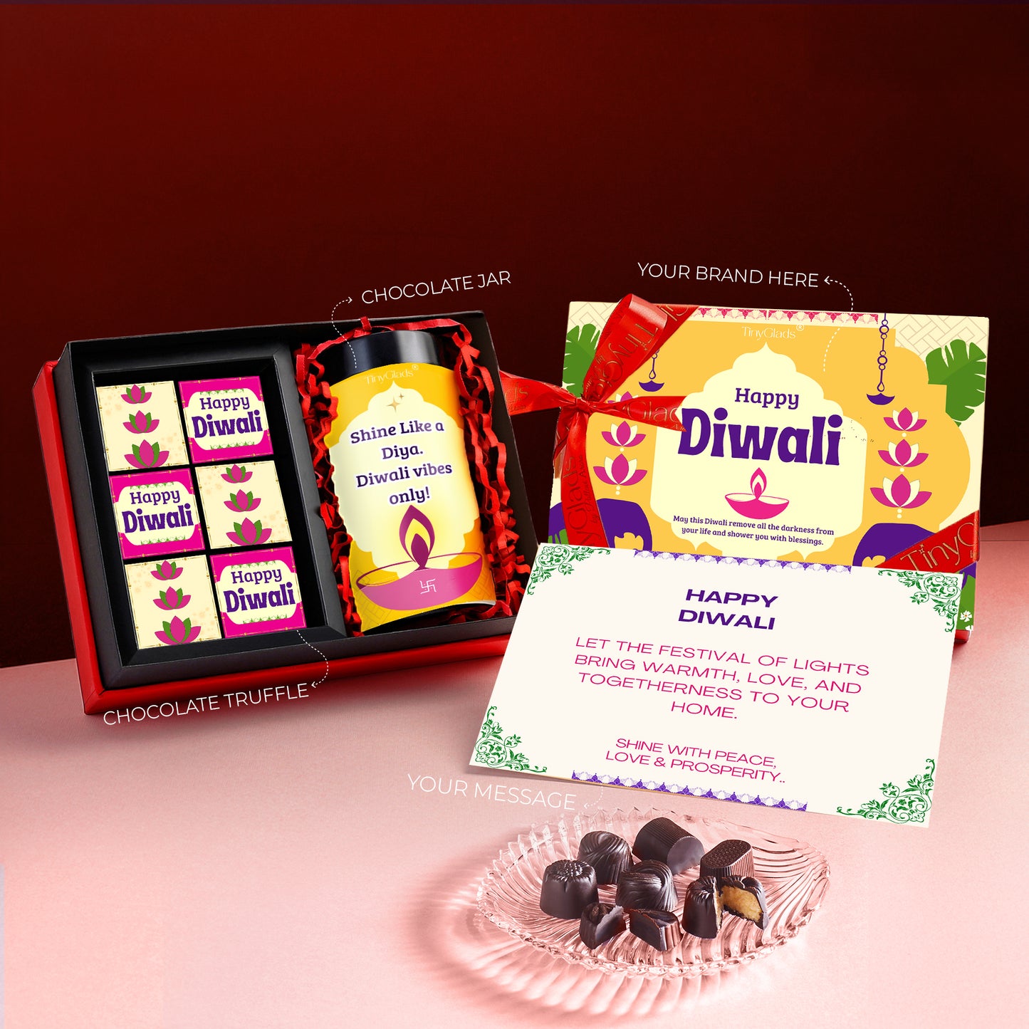 Signature Corporate Diwali Gift Box | Truffles with Chocolate Almond Jar