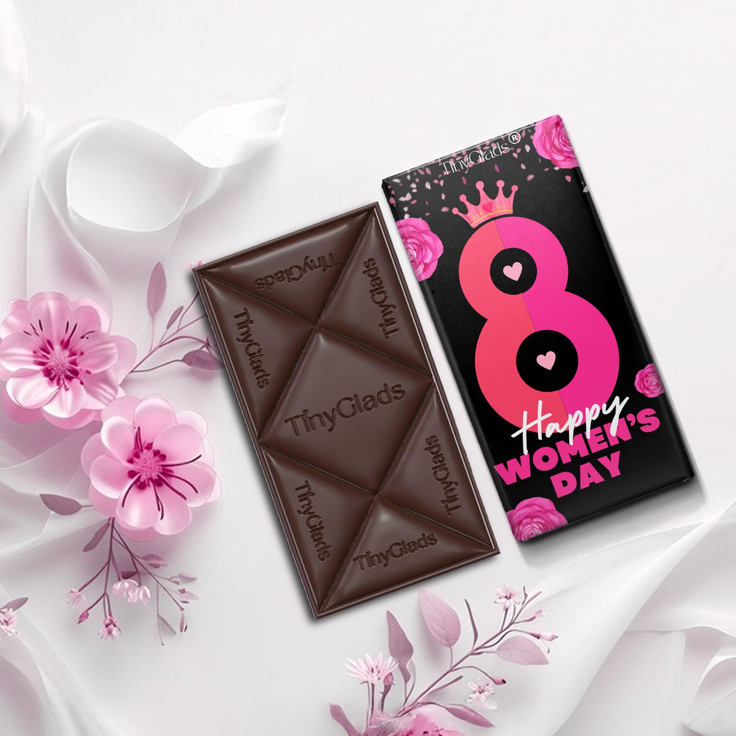 TinyGlads Midnight Bloom Women's Day Chocolate Bar | Almond & Cranberry | 80g