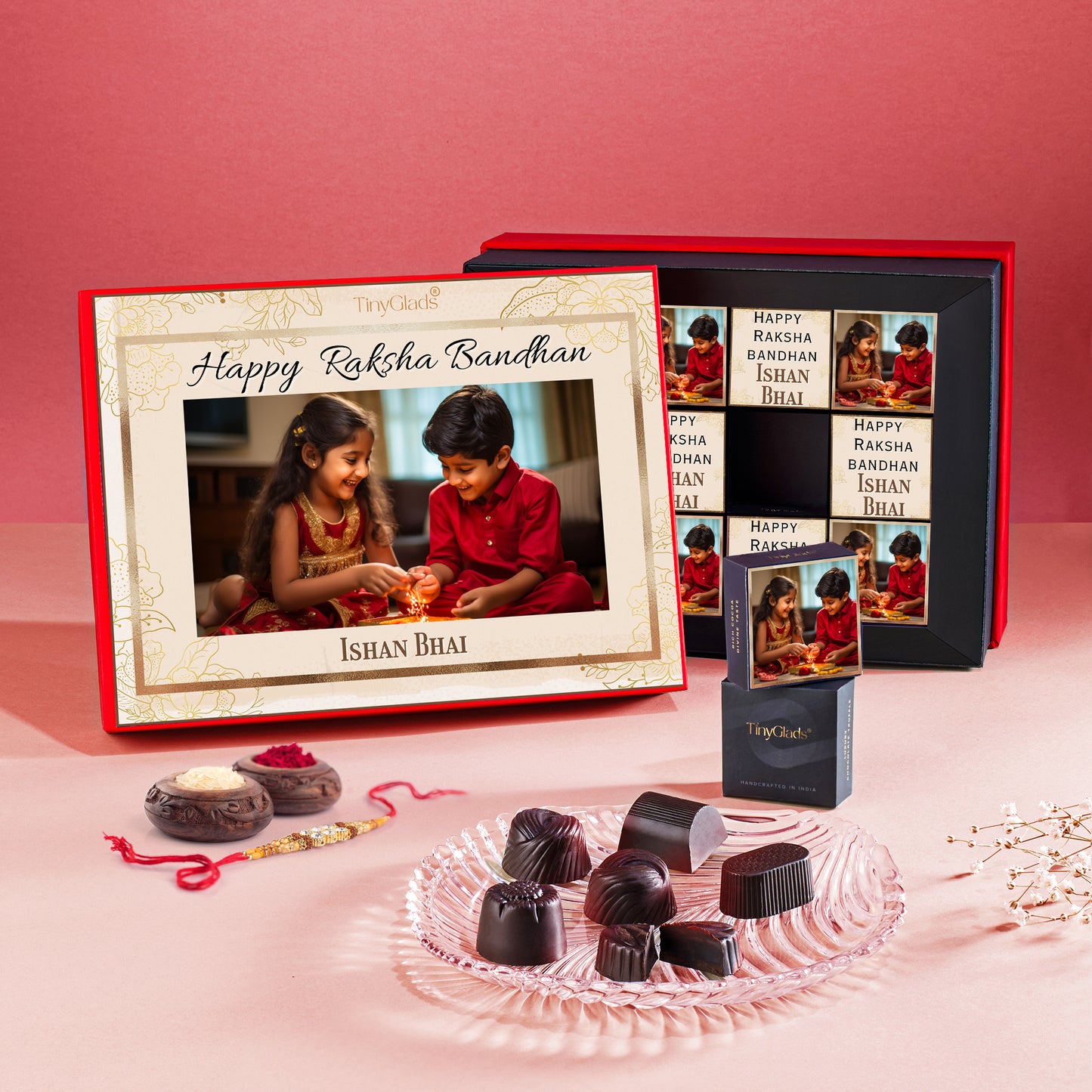 Personalized Raksha Bandhan Chocolate Box with Rakhi for Brother