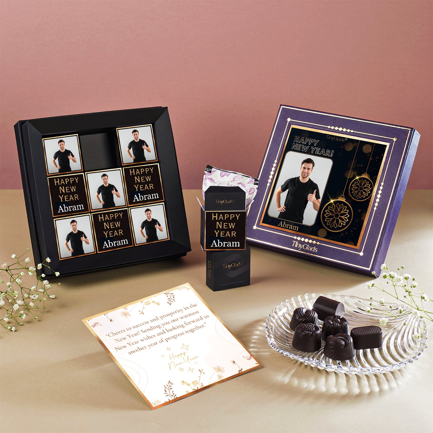 TinyGlads Personalized Happy New Year Chocolate Gift Box | 9 Truffles