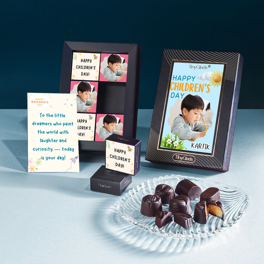 TinyGlads Personalized Children's Day Chocolate Gift Box | 6 Assorted Gourmet Truffles