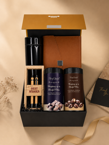 Premium Corporate Gift Hamper with Diary, Bottle, Pen Set & Chocolates