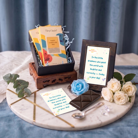 TinyGlads Children's Day Chocolate Gift Box | 2 Gourmet Chocolate Bars & Keepsake Photo Frame