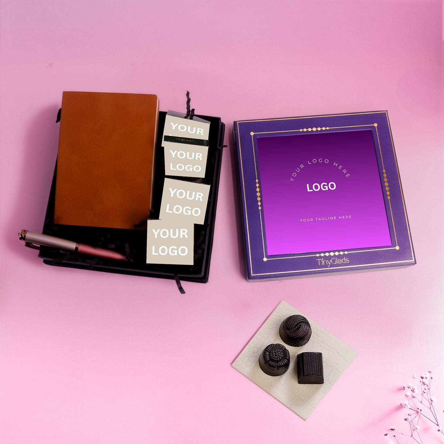 Personalised Corporate Gift Box – Diary, Pen & 3 Truffles with Logo Branding
