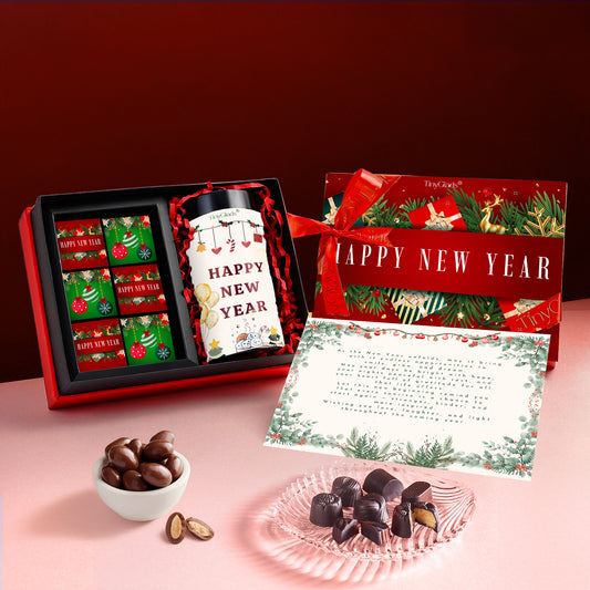 TinyGlads Happy New Year Chocolate Gift Box | 6 Gourmet Truffles & Chocolate Almond Jar