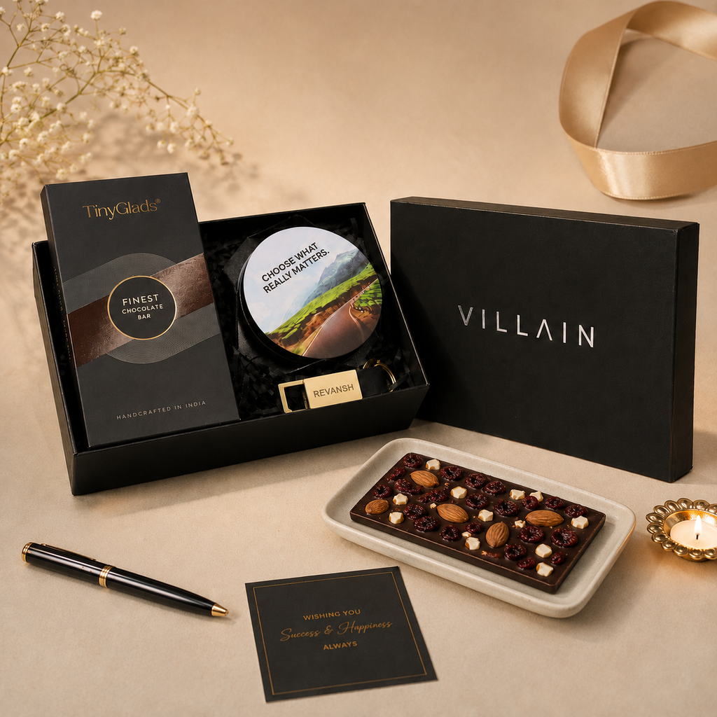 Corporate Gift Box with Chocolate Bar, Coaster & Keychain