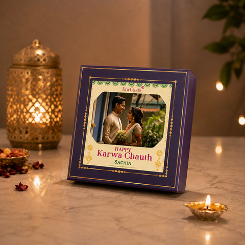 Custom Photo Karwa Chauth Gift Box with 2 Chocolate Bars | 450 grams