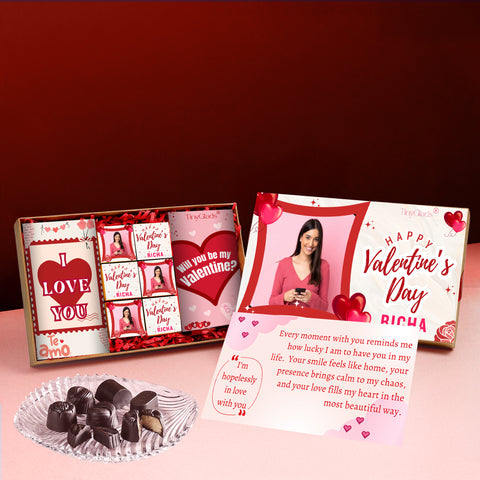 Personalised Valentine Chocolate Gift Box with 2 Chocolate Bars & 6 Truffles