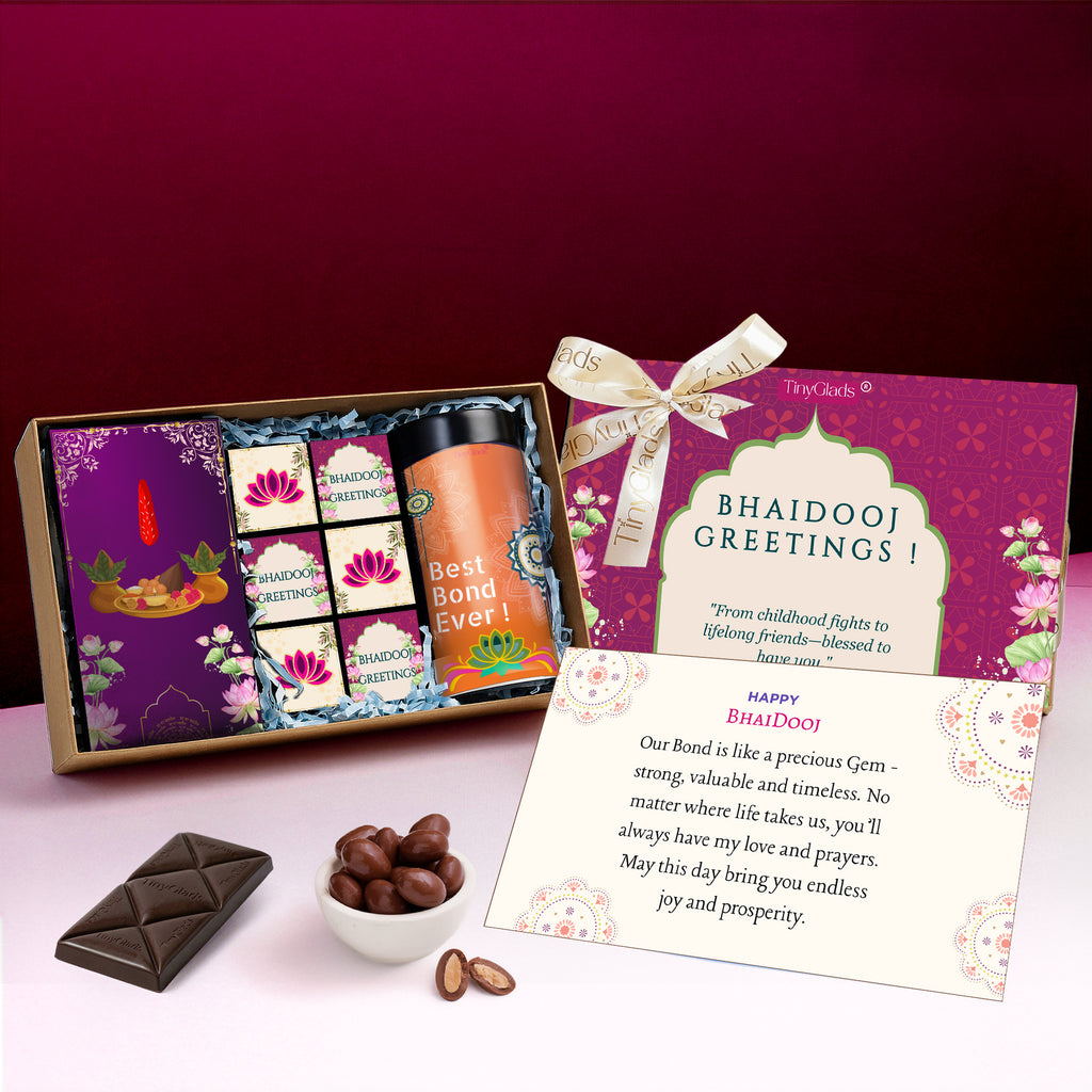 TinyGlads Bhai Dooj Chocolate Gift Hamper for Brother & Sister | Chocolate Bar, Chocolate Jar & 6 Assorted Truffles