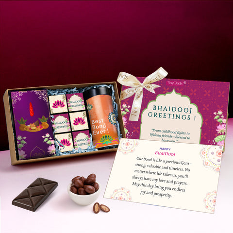 TinyGlads Bhai Dooj Chocolate Gift Hamper for Brother & Sister | Chocolate Bar, Chocolate Jar & 6 Assorted Truffles