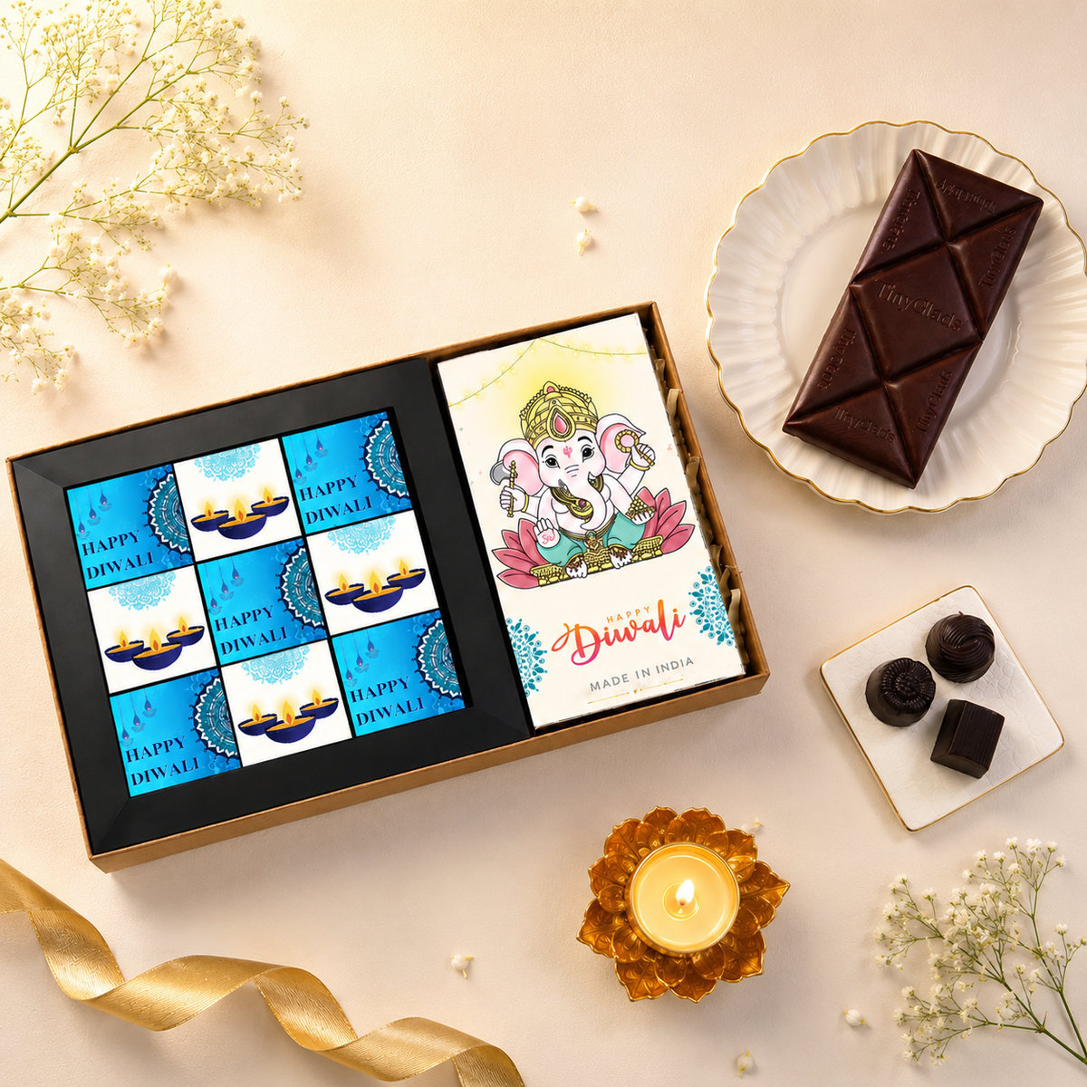 Ganpati Diwali Chocolate Gift Box | 1 Bar & 9 Truffles