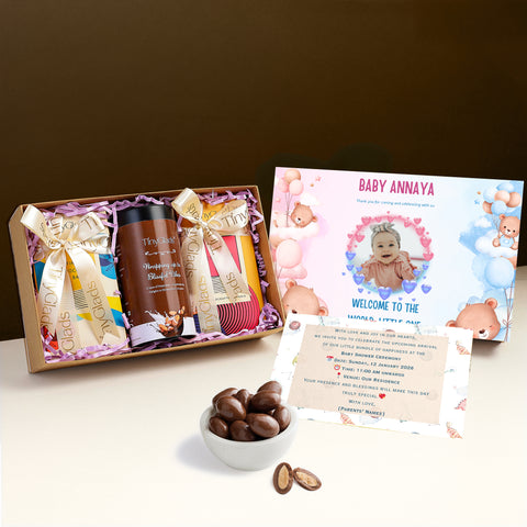 Personalised Baby Shower Chocolate Gift Box with Photo, 2 Bars & 1 Jar