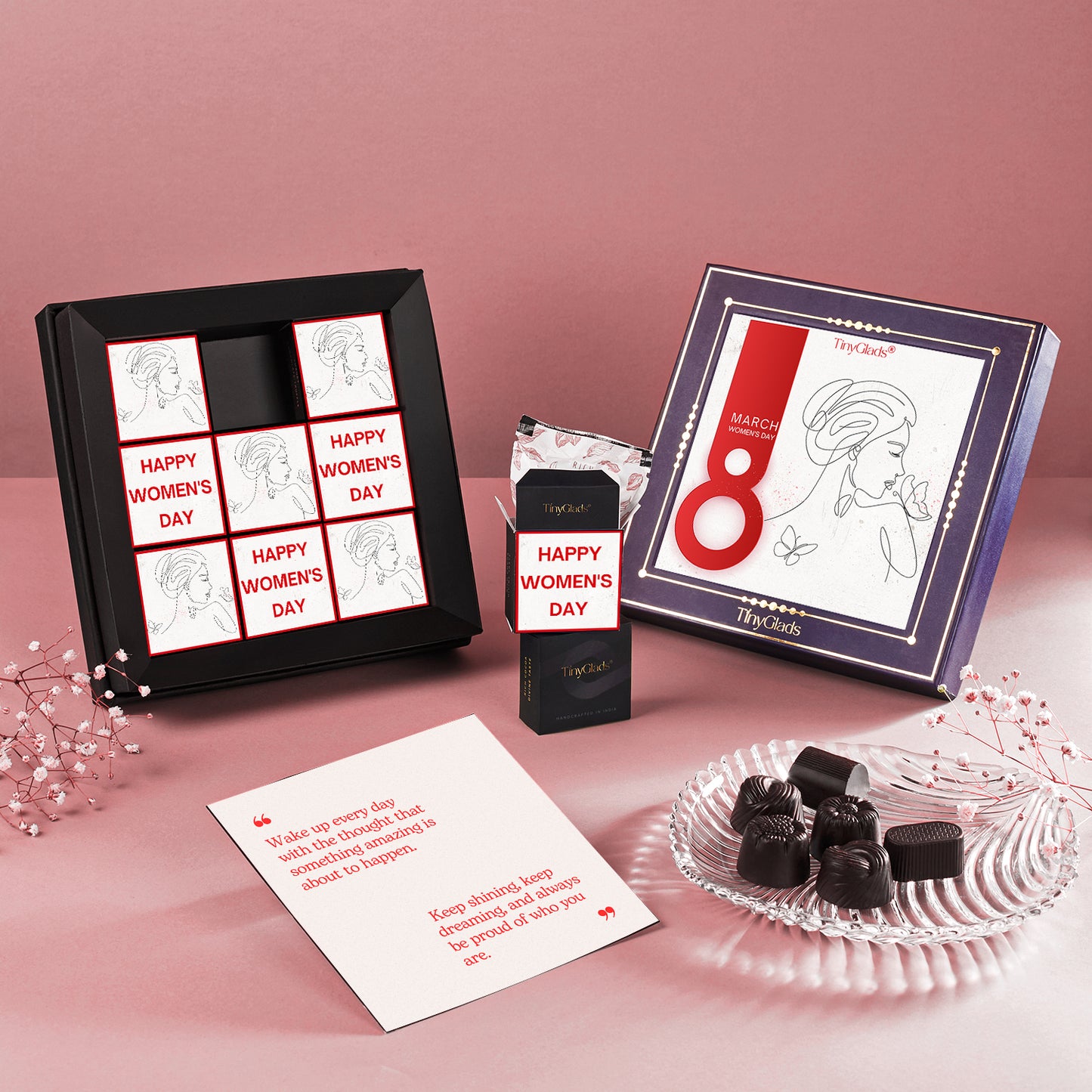 TinyGlads Happy Women's Day Chocolate Gift Box | 9 Premium Truffles