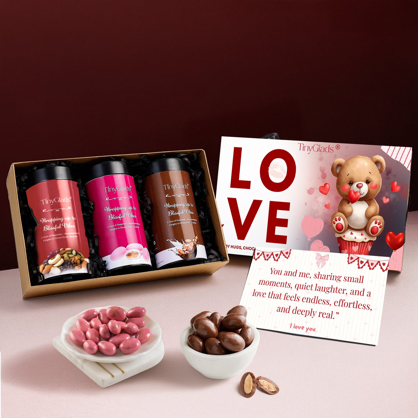 Love Edition chocolate gift box with set of three flavourful chocolate jars