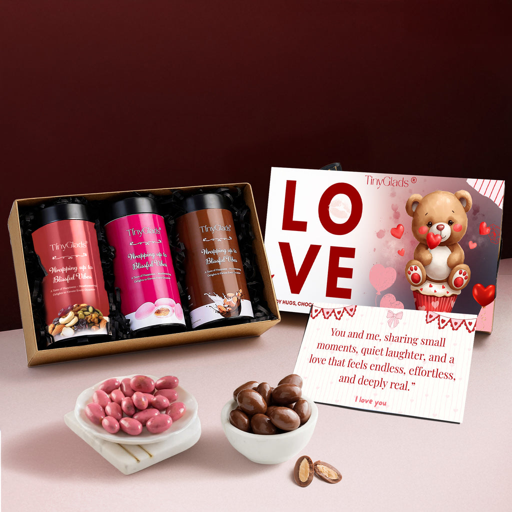 Love Edition chocolate gift box with set of three flavourful chocolate jars