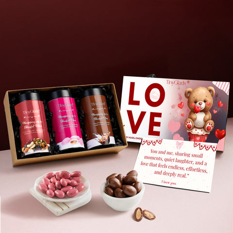 Love Edition chocolate gift box with set of three flavourful chocolate jars