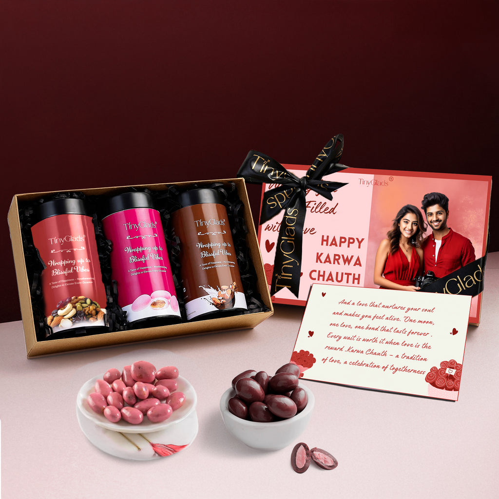 Signature Photo Karwa Chauth Gift Box with 3 Flavourful Gourmet Jars