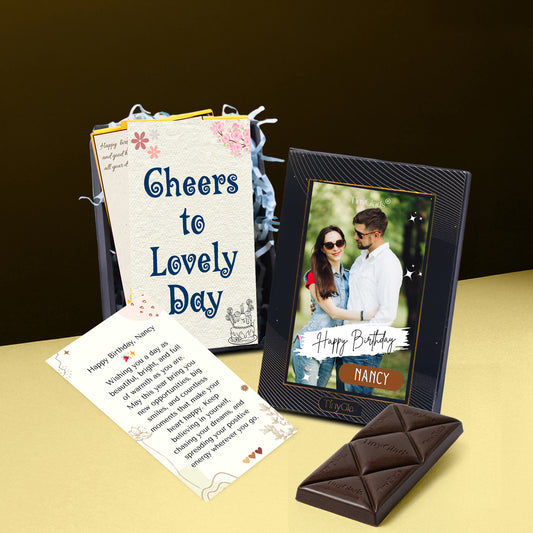 Birthday Chocolate Box with 2 Premium Bars | Personalized Photo Gift Hamper