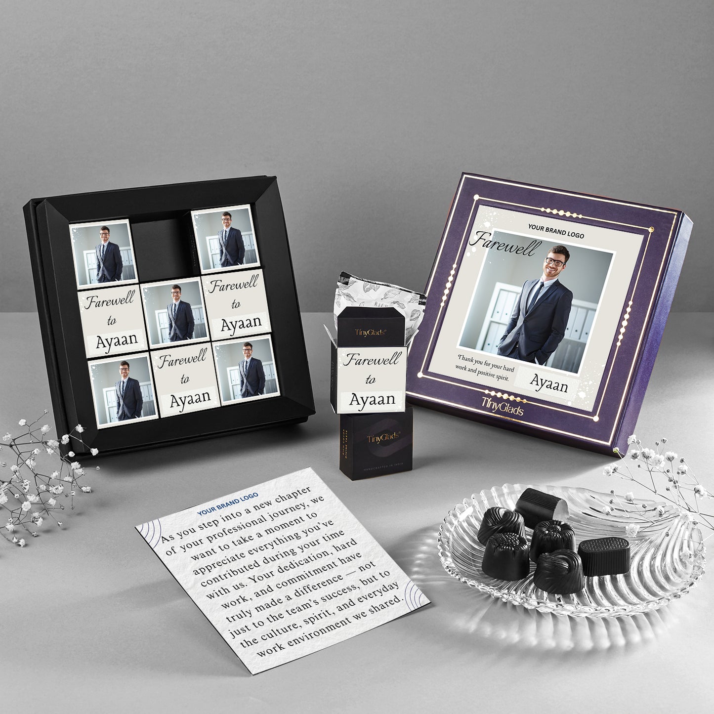 Custom Farewell Chocolate Box for Employees | 9 Pc Premium Collection