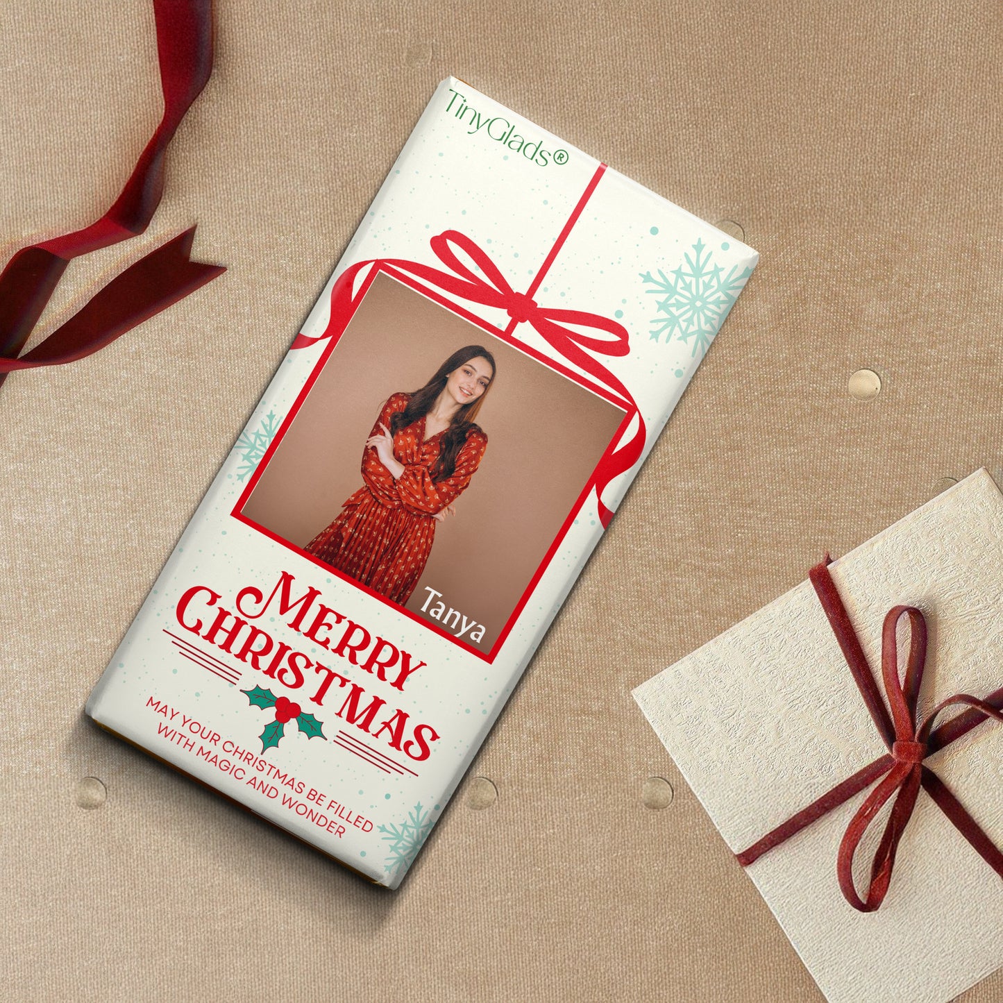 TinyGlads Merry Christmas Photo Chocolate Bar | Personalized | 80g