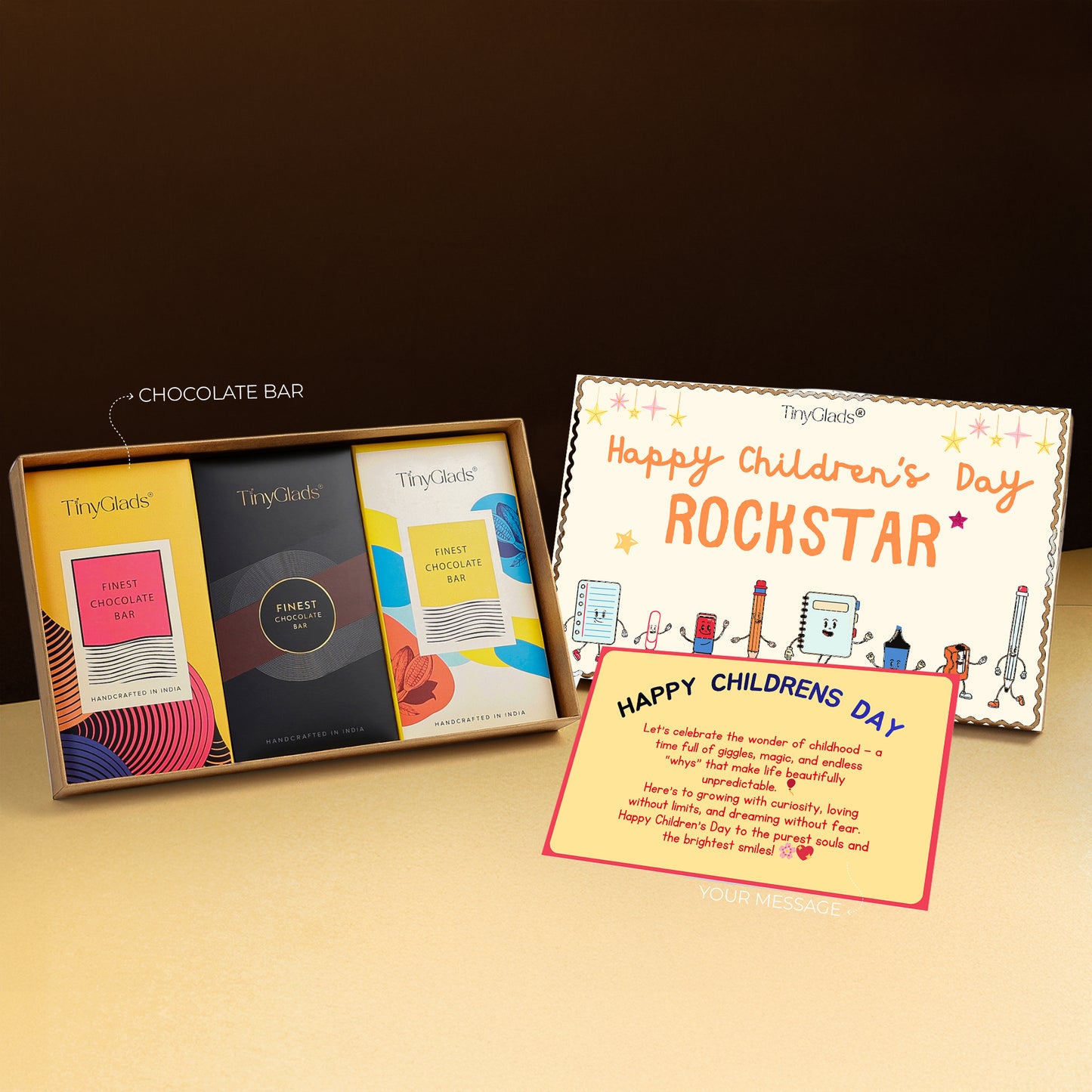TinyGlads Children's Day Chocolate Trio | 3 Gourmet Chocolate Bars & Message Card