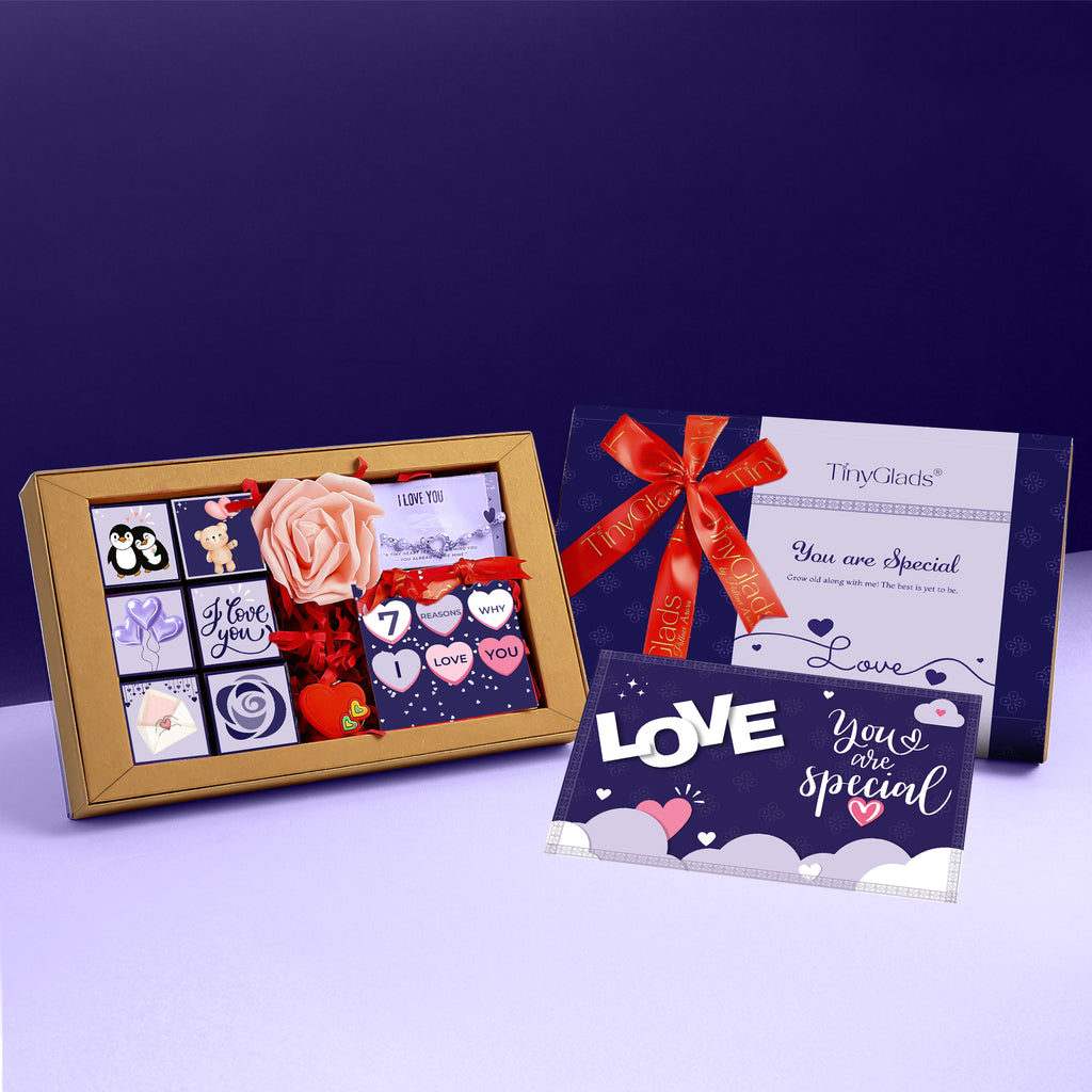 Romantic Love Gift Hamper with Rose, Chocolates & Keepsakes
