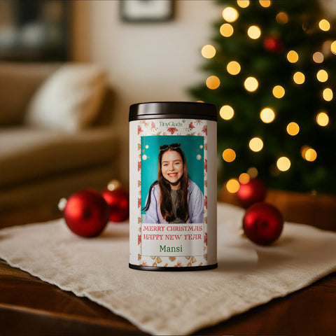 TinyGlads Personalized Christmas Photo Chocolate Jar | Custom Holiday Gift | 12 Assorted Chocolates | 250g