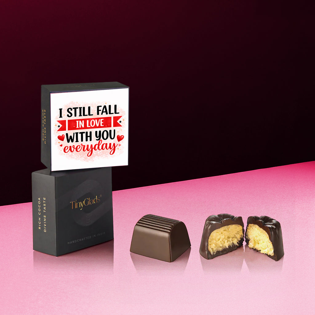 Valentine special chocolate box with six gourmet truffles and elegant chocolate jar