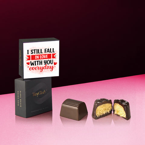 Valentine special chocolate box with six gourmet truffles and elegant chocolate jar